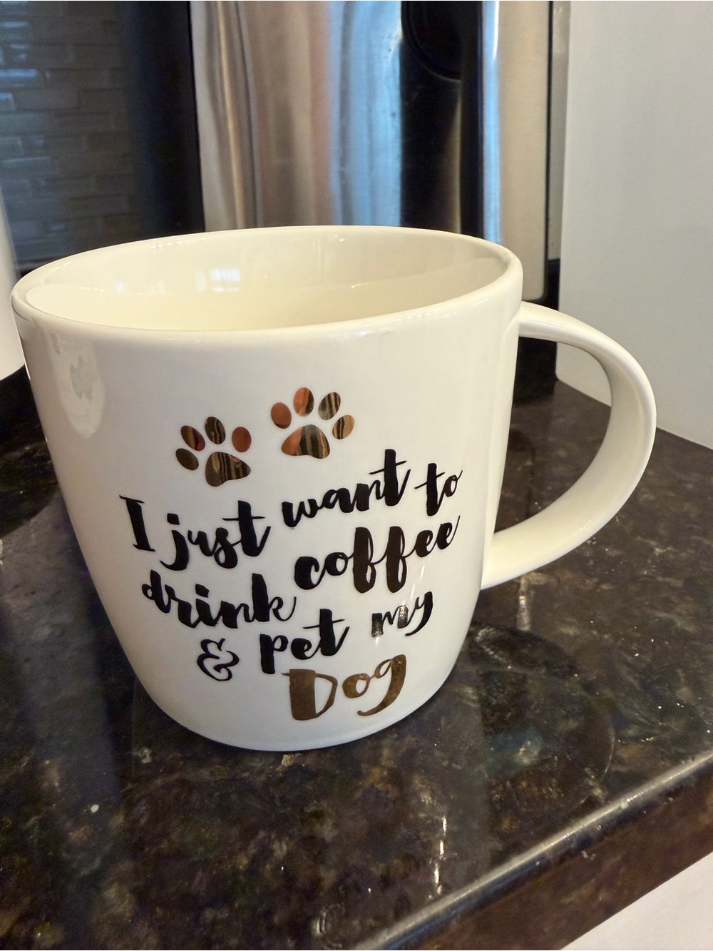 White Dog Lover Ceramic Coffee Mug with Paw Print Design
